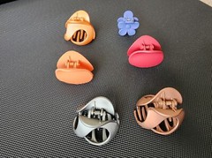 Variety batch 6 hair clips small – medium sized blue orange red gold gray