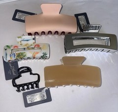 Universal Thread Hair Clips Lot of 5 Plastic Metal Colorful Chrome NWT!