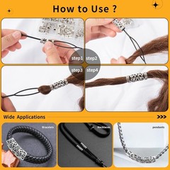152 Pcs Norse Vikings Beads Hair Tube Beads Dreadlocks for Beards Hair Braiding