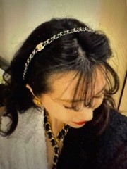 CHANEL 22S Classic Black Leather Gold Chain headband CC logo