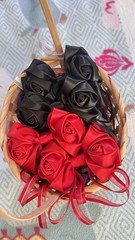 4pcs red & Black Ribbon Rose Bow Barrettes Hair Clips Set, Floral Solid Women