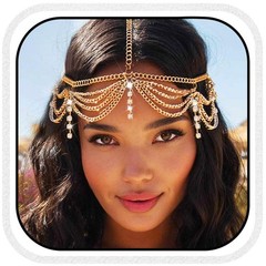 Boho Head Chain Gold Rhinestone Headpiece Forehead Layered Headbands for (Gol…