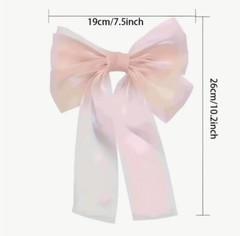Light Blue Organza Stylish Bow with Big Ribbon Hair Clip All Hair Types Non Slip
