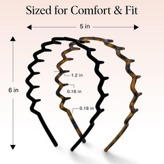 Kitsch Zig Zag Headbands for Women – 1 Count (Pack of 2), Black & Tort