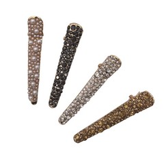 4 Gold Tone Rhinestone Crystal Pearl Beak Duckbill Alligator Clip Pin Hair