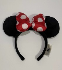 Disney Minnie Mouse Ears Headband Black Ears Red Bow White Polka Dots