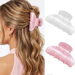 Fashey Acrylic Claw Clip Pink Hair Clips Cute 1 Count (Pack of 2), Pink+White