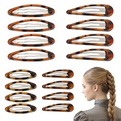 Giantree 16 Pcs Snap Hair Clips, 4 Size Classic Tortoise Metal Hair Clips for