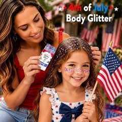 Red White Blue Glitter Stick for Face Hair Body Patriotic Hexagon Sequins