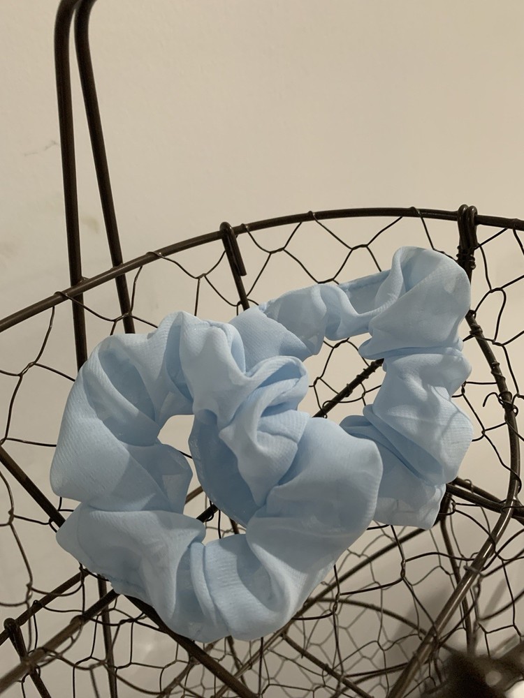 2 Blue Chiffon Handmade Scrunchies