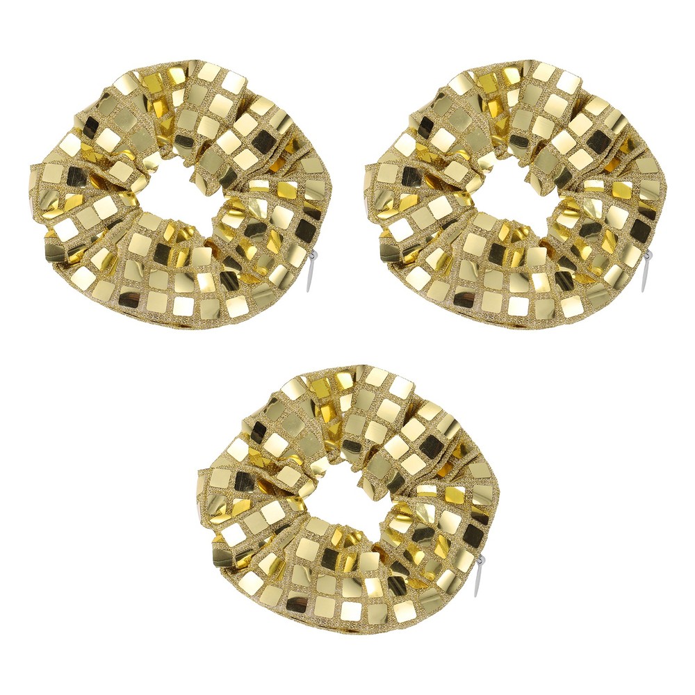 3 Pcs Velvet Scrunchie with Pocket Zipper Sequin Elastic Hair Ties Gold