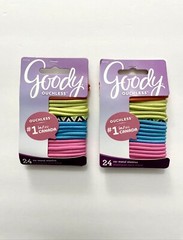 2 SET OF 24CT GOODY NO METAL ELASTIC 4 COLOR HAIR BANDS FOR PONYTAIL TOTAL 48 PC