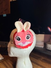 NEW 🐰 All Ages BIG EYED Pink Rabbit Adjustable Ear Muffs Faux Rabbit Fur