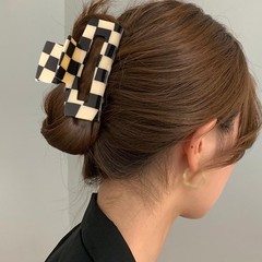 2 Pcs Large Checkered Hair Claw Clips Checker Jaw 8 x 4cm, Black Purple