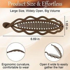 Hapdoo 6.69″ Large Banana Clip for Thick Heavy 1 Count (Pack of 2), Brown