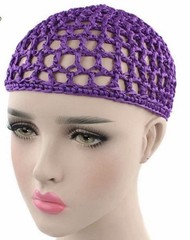 Purple And White Mesh Hair Net Crochet Cap 2 Pc Sleeping Night Head Cover