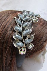 Fun Women Fashion Headband Long Big Floral Leaf Red Blue Gray Purple Beads Bling