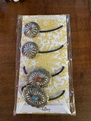 (4) Western Cowgirl Concho Hair Ponytail Holders Silver Metal Faux Stones NEW!