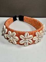 HEADBAND FREE PEOPLE CORAL TAN TWINE CONCH SHELLS FLOWER DESIGN NEW