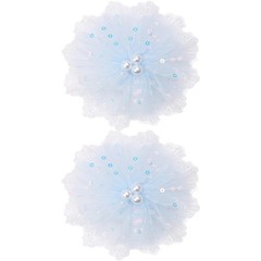 2 PCS 3.5 Inch Blue Lace Pearl Bow Clips Grosgrain Ribbon Alligator Clips