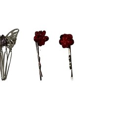 Vtg 9 Decorative Metal Hair Clips & Pins Floral Butterflies Enamel Glitter Glass