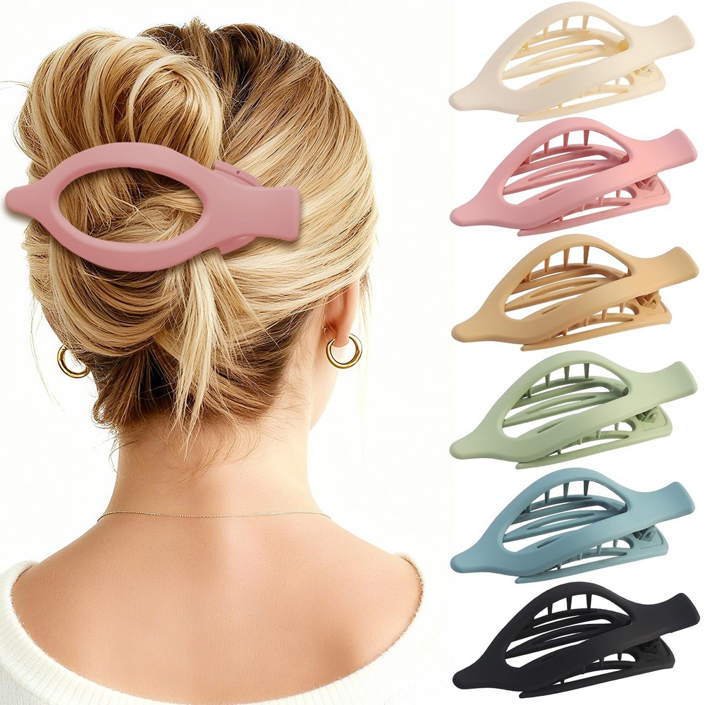 CHANDAT Flat Hair Clip 6 pcs Lay Down Claw 1 Count (Pack of 6), Colorful