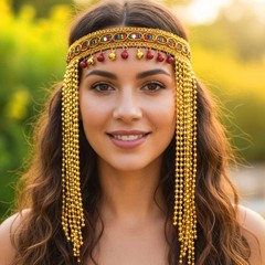 Egyptian Gold Headpiece Beaded Tassel Headband Elastic Sequin Hair Accessory