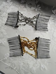 2 Hairzing Double Hair Comb Black Brown Silver Beads Accessory Barrette