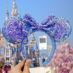 Disneyland Ribbon Blue Sequin Aurora Store Headband Minnie Ears Tokyo US POST