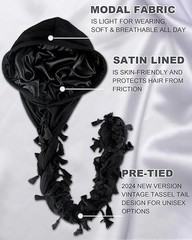 Halo Turban for Men Women Satin Lined Durag Head Wraps Skull Cap Pre-Tied Tassel