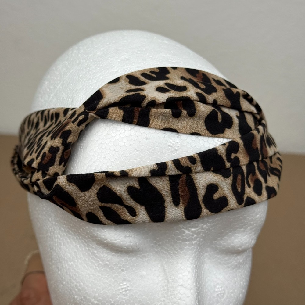 Leopard Animal Print Twist Front Wide Turban Headband Stretch Hair Accessory