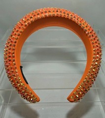 Neon Orange Padded Fabric Headband Hair Accessory W/Rhinestone Bling Handmade