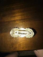 Vintage Ornate Metal Hair Barrette with Oval Abalone Shell Inlay