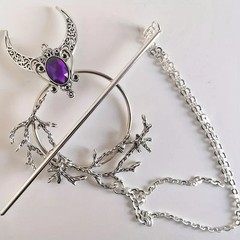 Crescent Witchy Viking Crystal HAIR PIN ♡ Bohemian Faerie Druid Fantasy COSPLAY!