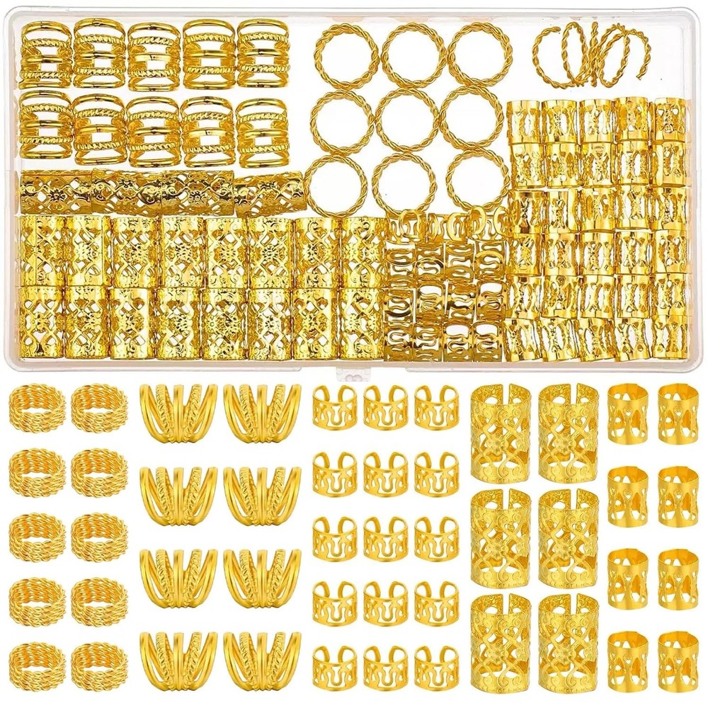 Tuefuzy 110 Pcs Gold Hair Jewelry for Braids and Dreadlocks – Metal Rings, Cuffs