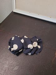 Vintage 80s 90s Big Hair Bow Barrette Clip Ribbon Ruffle Oversize Polka Dot Navy