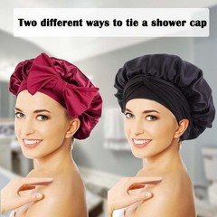 WUBAYI 2PCS Satin Sleep Cap, Silk Bonnet Hair Wrap for Large, Black, Red