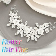 Silver Flower Wedding Hair Vine Pearl Bridal Hair Piece Rhinestone Hair Acces…