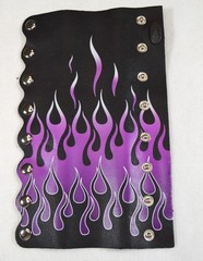 The Original Hair Glove Black Leather Purple Flames Ponytail Wrap 8 Inch Biker
