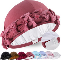 Halo Turban for Men Women Satin Lined Durag Head Wraps Skull Cap Pre-Tied Tassel