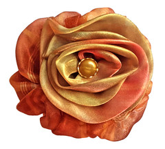 Orange Brown Bronze Gold Hair Bow Barrettes Jewelry Pin Womens Girls Flower 4″