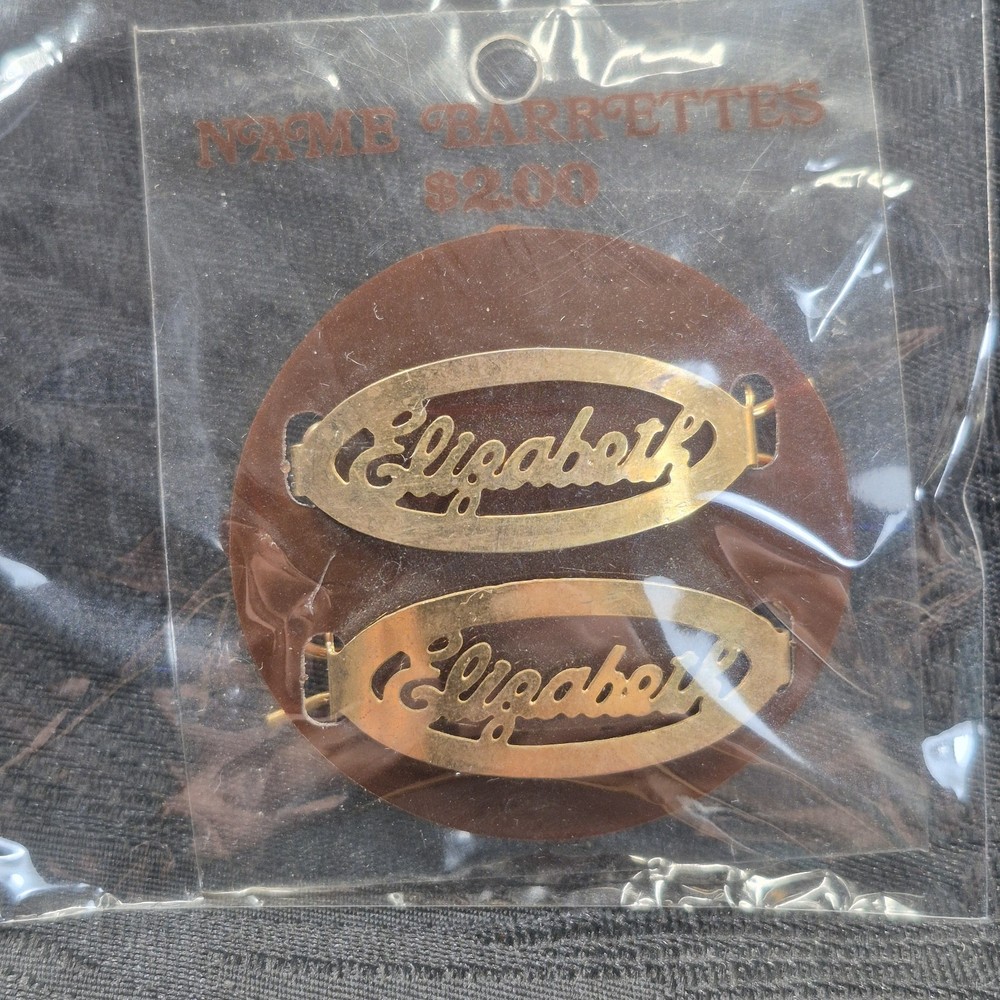 Vintage Goldtone Oval Shaped Womens Name “Elizabeth” Hair Clips Barretts