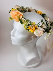Peach Flower Crown Wedding Quinceanera Communion Boho Rose Hair Accessory FH_G