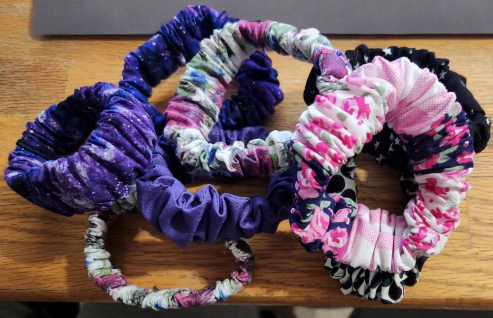 Handmade Scrunchie Wristlet, Lot of 8, Fun Patterns, Purple, Floral, Polka Dot