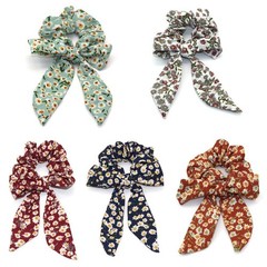 5 PCS Tropical Travel Scrunchy Hair Rope Ties Ribbon Bow Elastics Bands