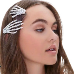 2pc Skeleton Hair Clips Punk Fun Skull Hand 2.8″ Barrettes Cosplay Halloween New