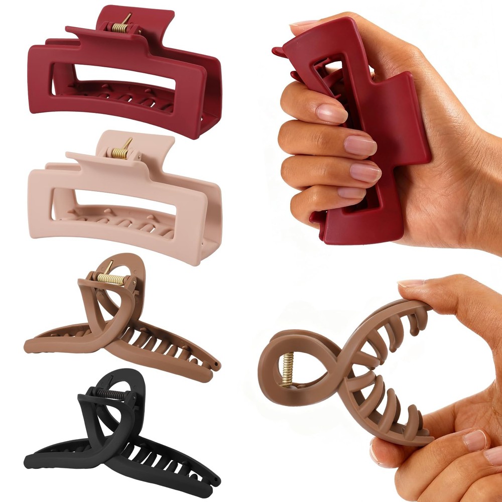 4 PCS Cloud Claw Clips for Women, Unsnappable 1 Count (Pack of 4), Red&Brown