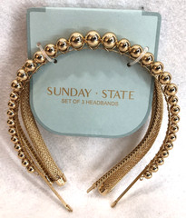 Sunday State Set of 3 Gold Tone Headbands – NEW