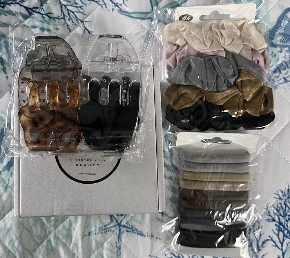 79style Hair Accessory Set With Clips, Scuncis And Hair Ties In Assorted Colors.