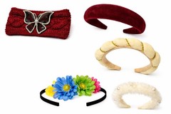 Women’s Lot of 6 Headbands Padded Multicolor Fabric Faux Fur Rhinestone Accents